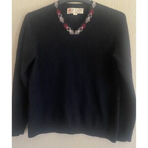 Vintage Erdos Pure Cashmere V Neck black  Sweater Pullover Women's M/L  Black